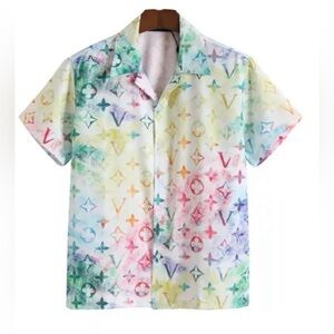 Louis Vuitton Easter colors Men's Short Sleeve Multicolor Logo-Print Shirt